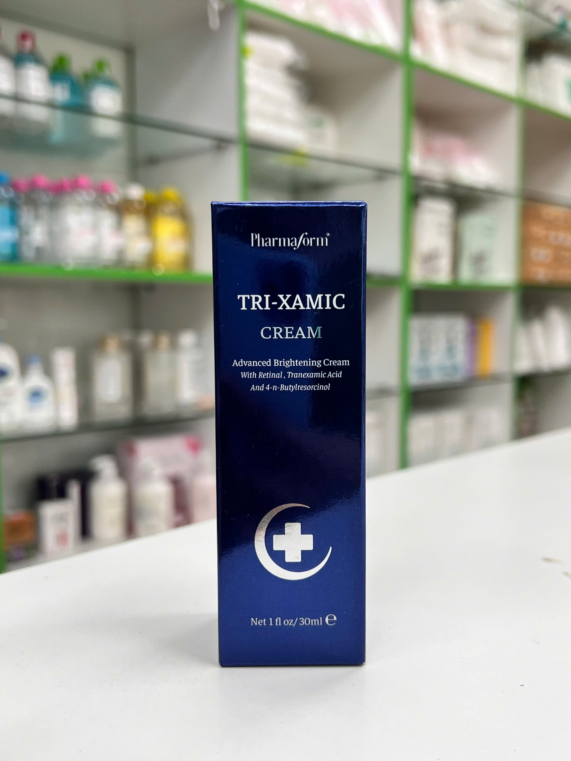 Kem dưỡng Chống lão hóa, làm sáng da, cải thiện thâm nám PHARMAFORM Tri-Xamic Cream 30ml — hộp sản phẩm và tuýp kem dưỡng